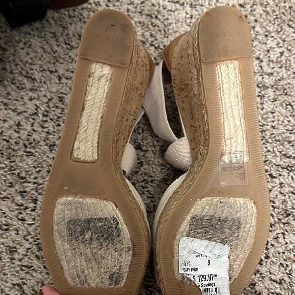 Womens Tory Burch Espadrille Ivory Canvas Wedge Heels Size 8 - Picture 3 of 4